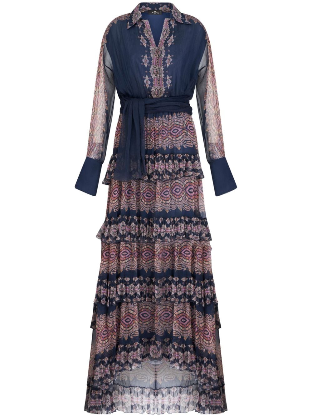 ETRO Zijden gelaagde jurk met paisley-print Blauw