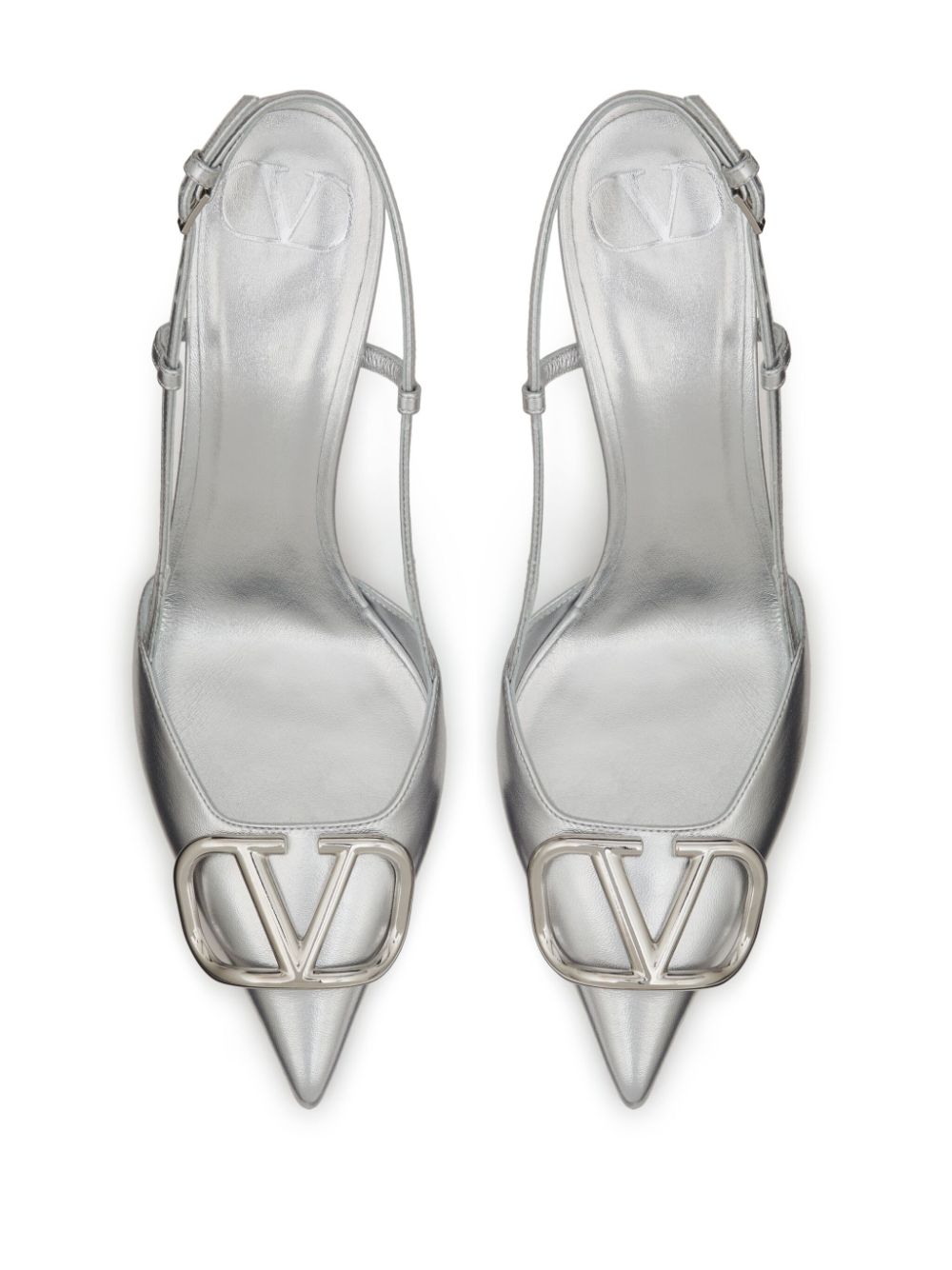 Shop Valentino Vlogo Signature 80mm Slingback Pumps In Silver