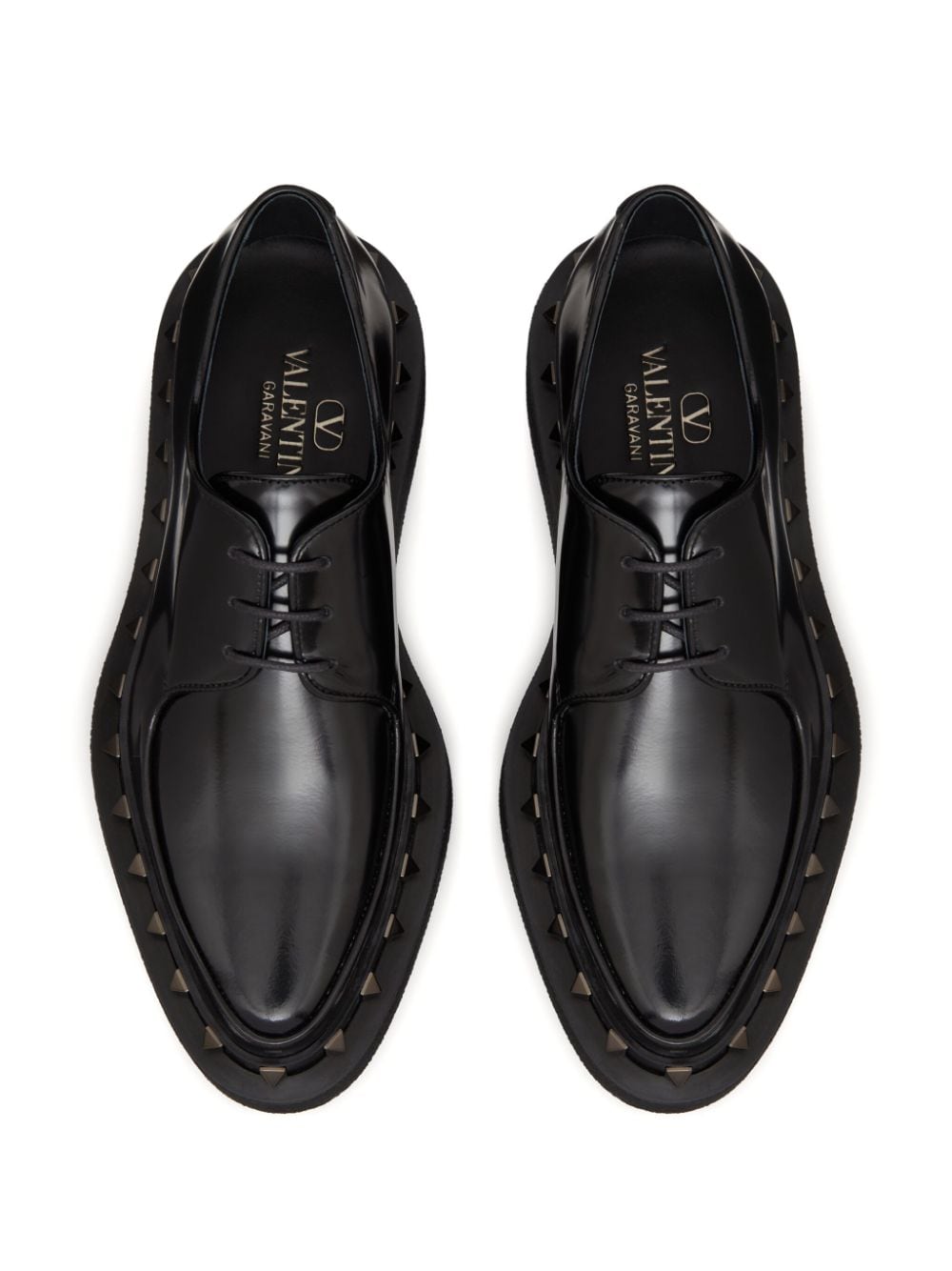 Shop Valentino M-way Rockstud Leather Derby Shoes In Black