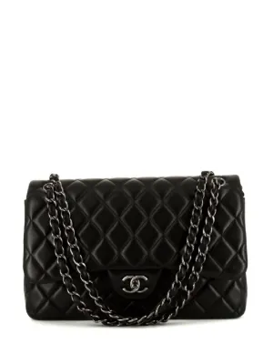 CHANEL ブラックレザー ショルダーバッグ CHANEL Pre-Owned タイムレス ジャンボ クラシック フラップ