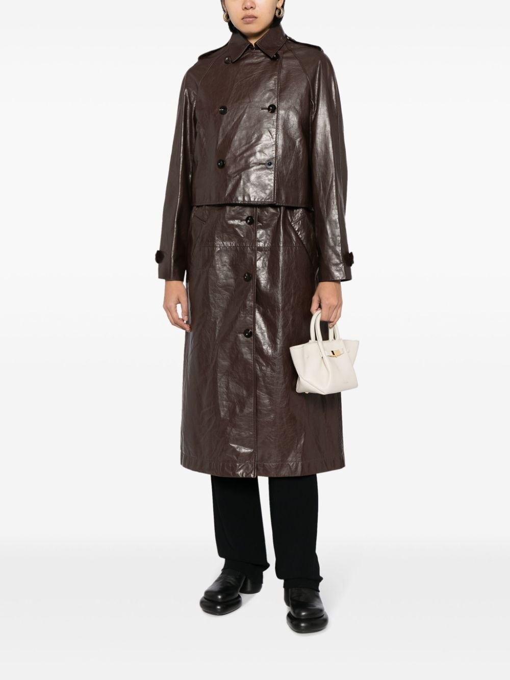 Shop Rosetta Getty Detachable-panel Leather Coat In Brown