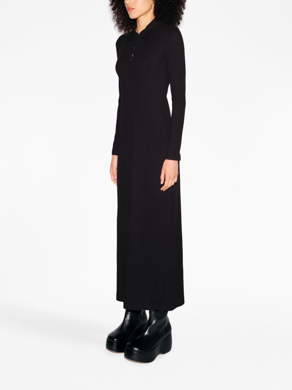 Shop Rosetta Getty Long-sleeve Cotton Polo Dress In Black