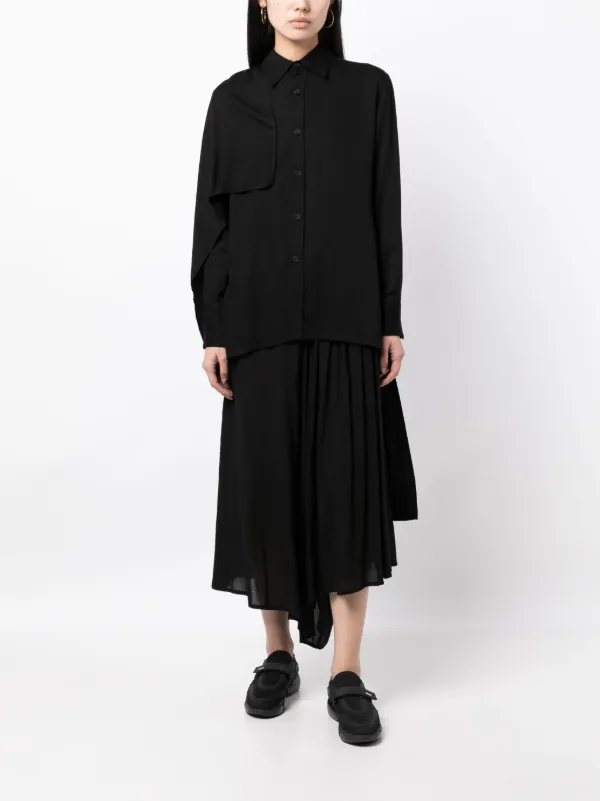 Yohji Yamamoto Pleated high-low Hem Shirt Black FARFETCH