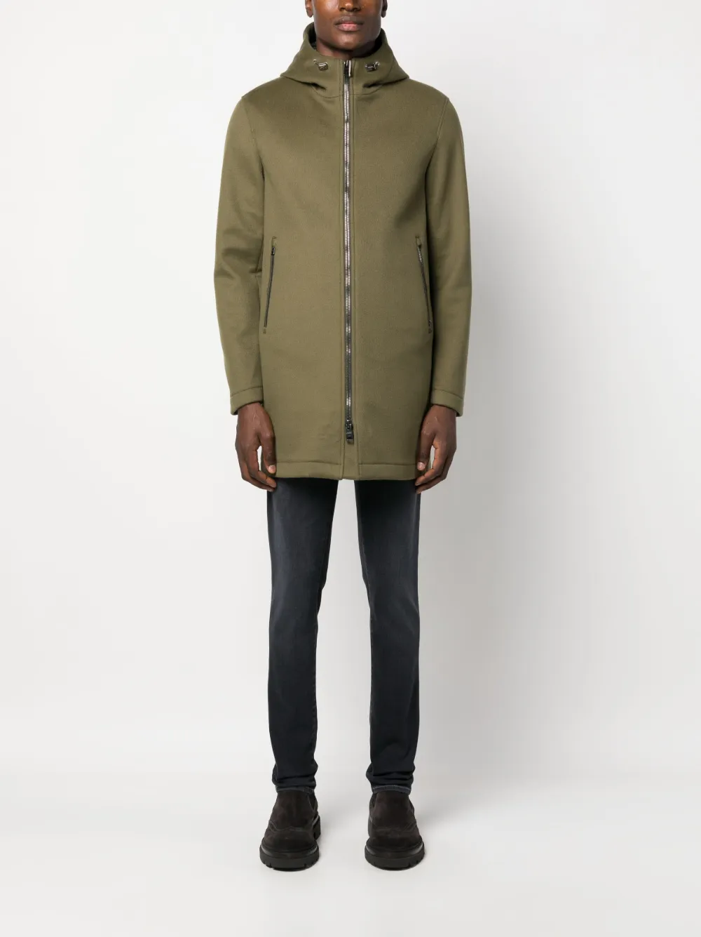 Shop Herno Zip-up Hooded Coat In Green