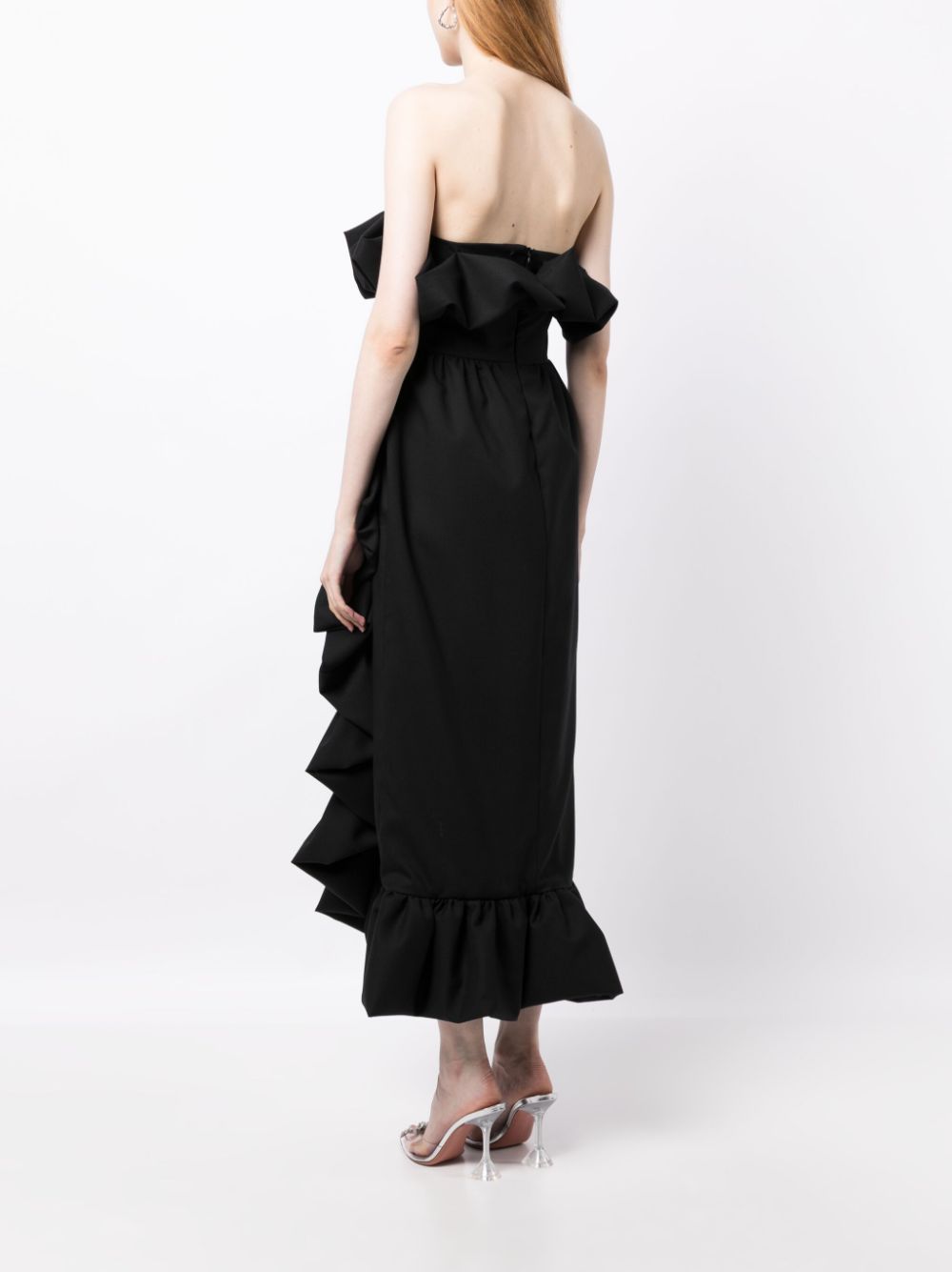 Shop Vanina The Coquelicot Strapless Ruffled Midi Dress In Black