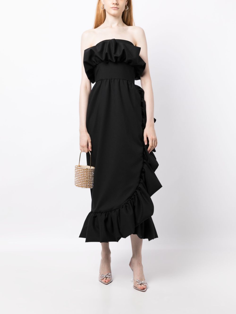 Shop Vanina The Coquelicot Strapless Ruffled Midi Dress In Black