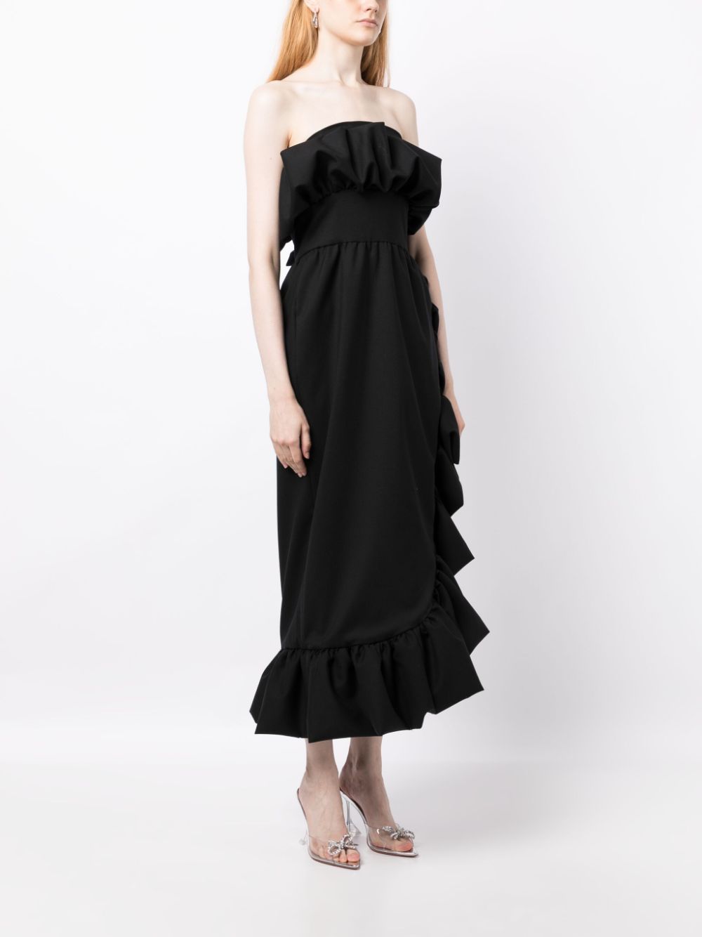 Shop Vanina The Coquelicot Strapless Ruffled Midi Dress In Black