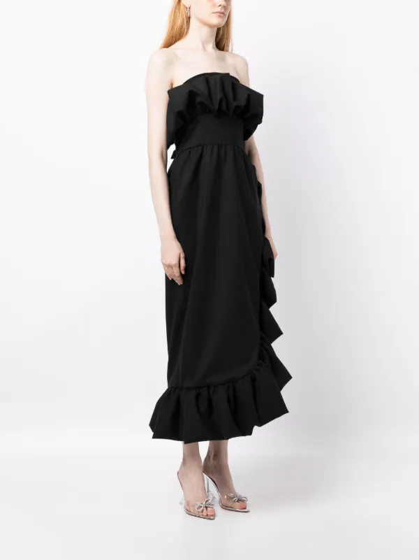 Strapless ruffle midi clearance dress