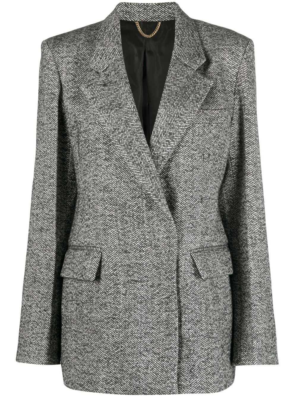 Victoria Beckham Herringbone-pattern Notched-lapels Blazer In Gray