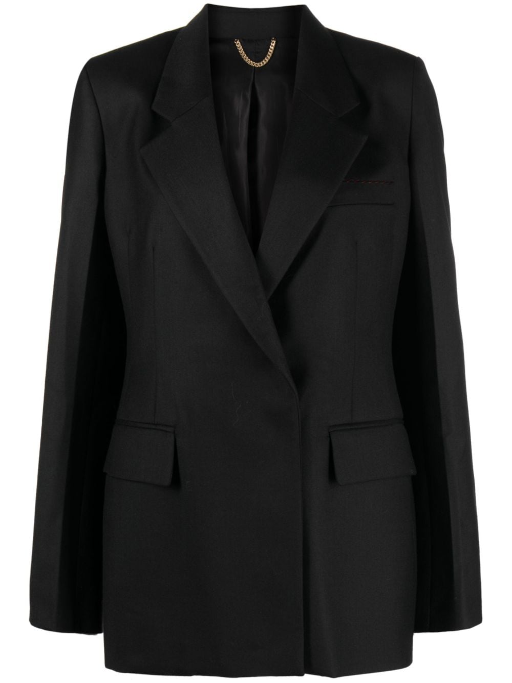 Shop Victoria Beckham Double-breasted Virgin Wool-cotton Blazer In Black