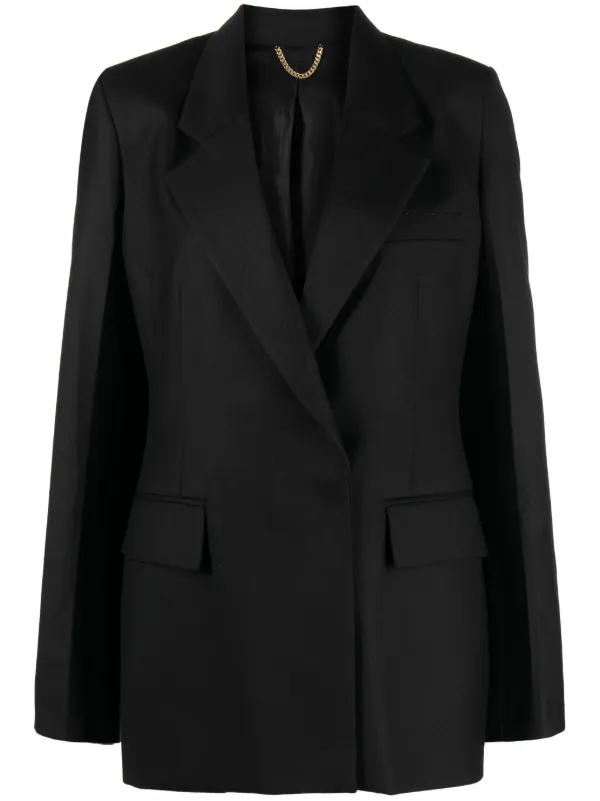 Victoria Beckham Double-breasted Virgin Wool-cotton Blazer in Black