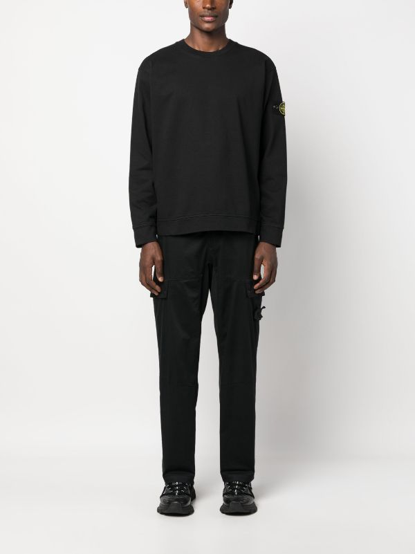 Logo patch cotton sweatshirt in black - Stone Island