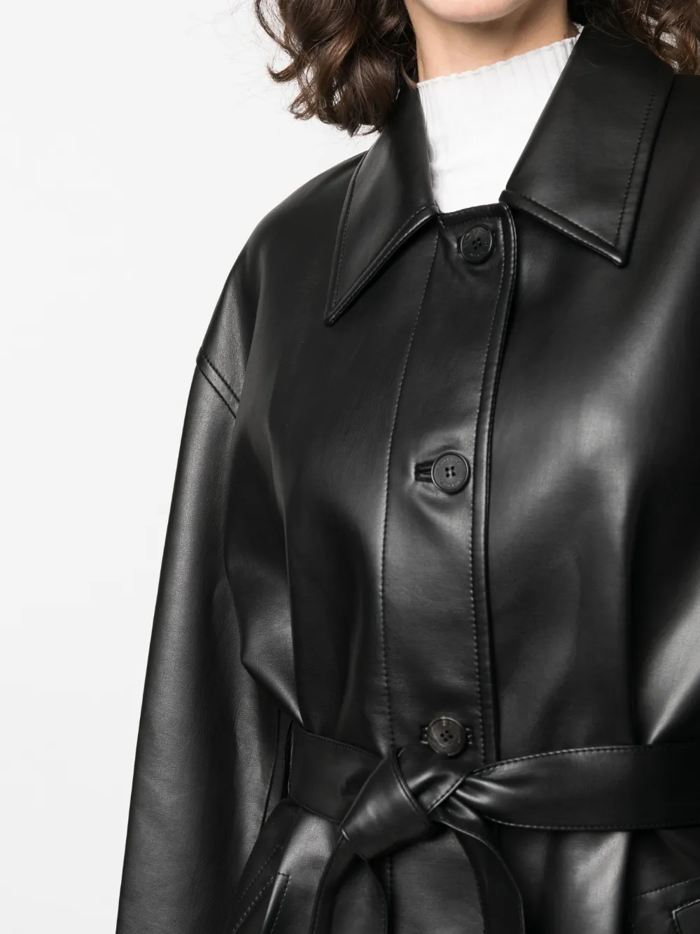 Shop Low Classic Belted Faux-leather Trenchcoat In Black