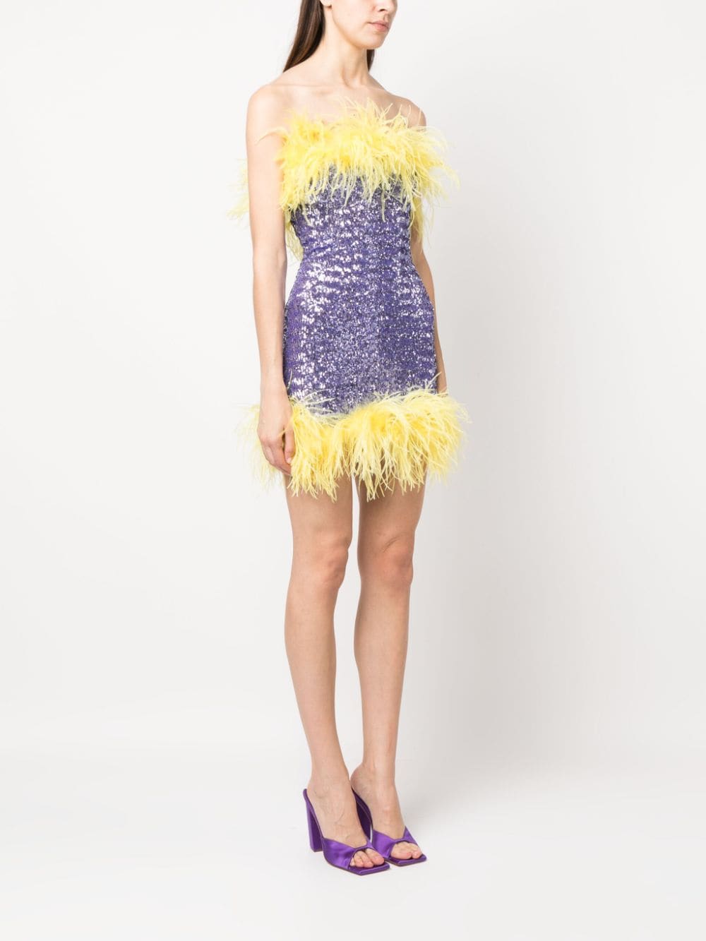 Shop Oseree Sequinned Feather-trim Minidress In Violett