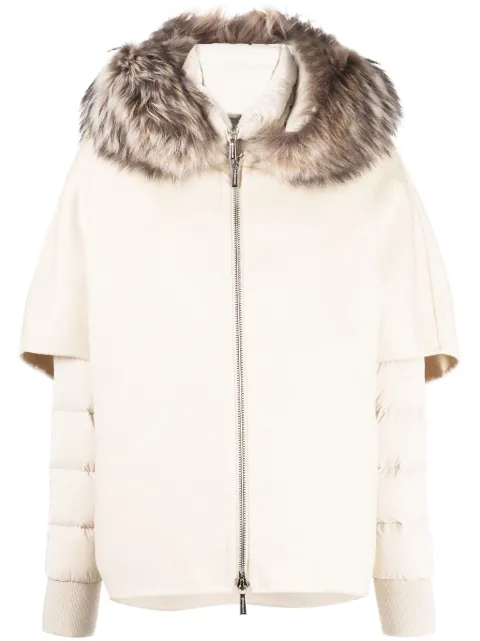 Moorer layered shearling-collar puffer jacket 