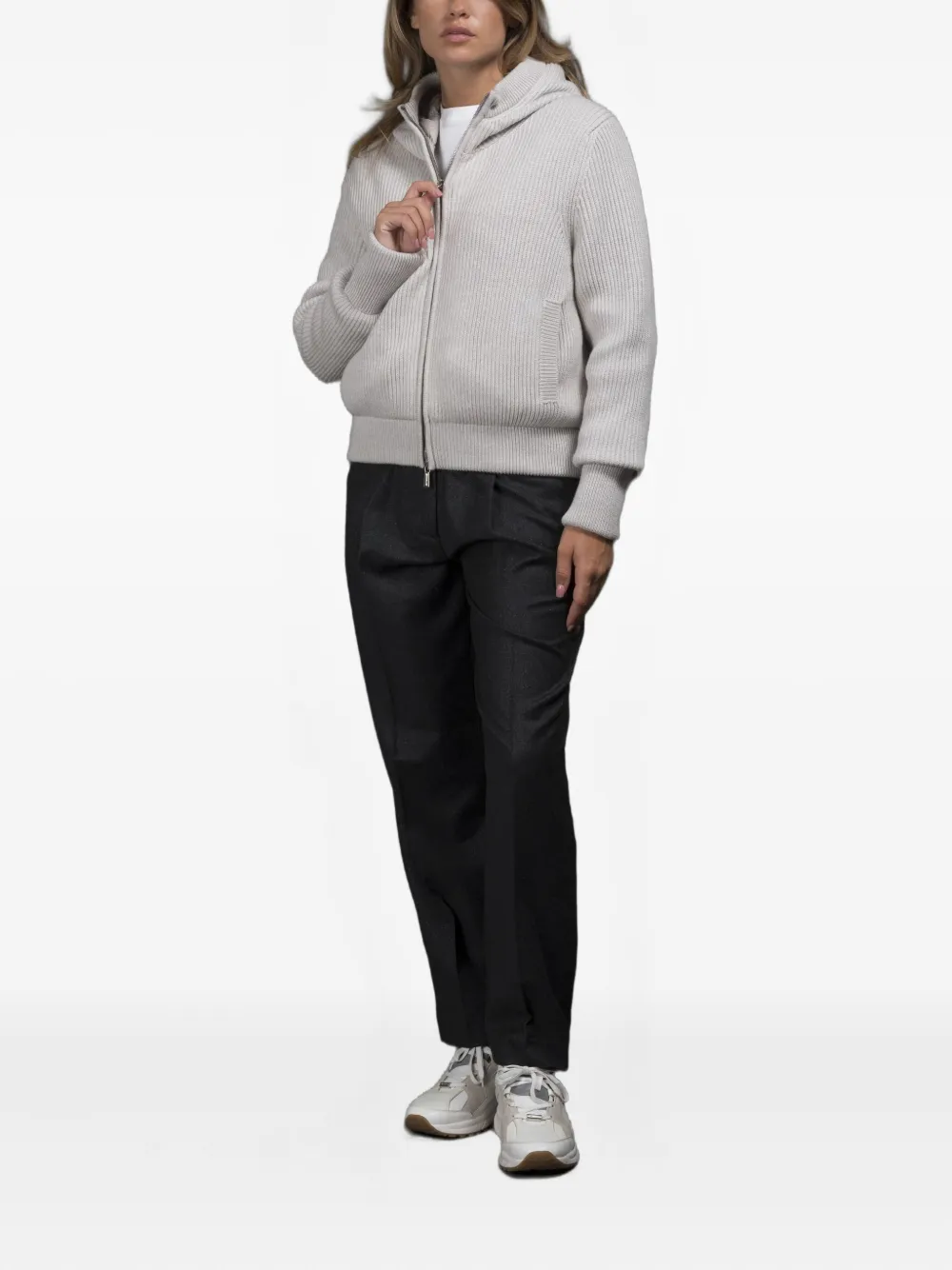 Moorer Ribgebreid gewatteerd jack Grijs