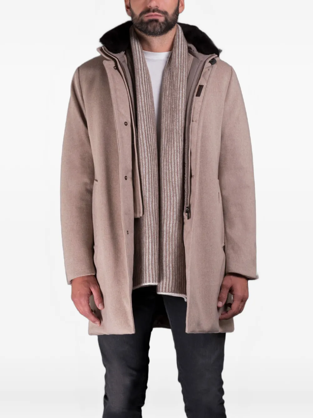 Moorer Ribbed Wool Scarf In Brown