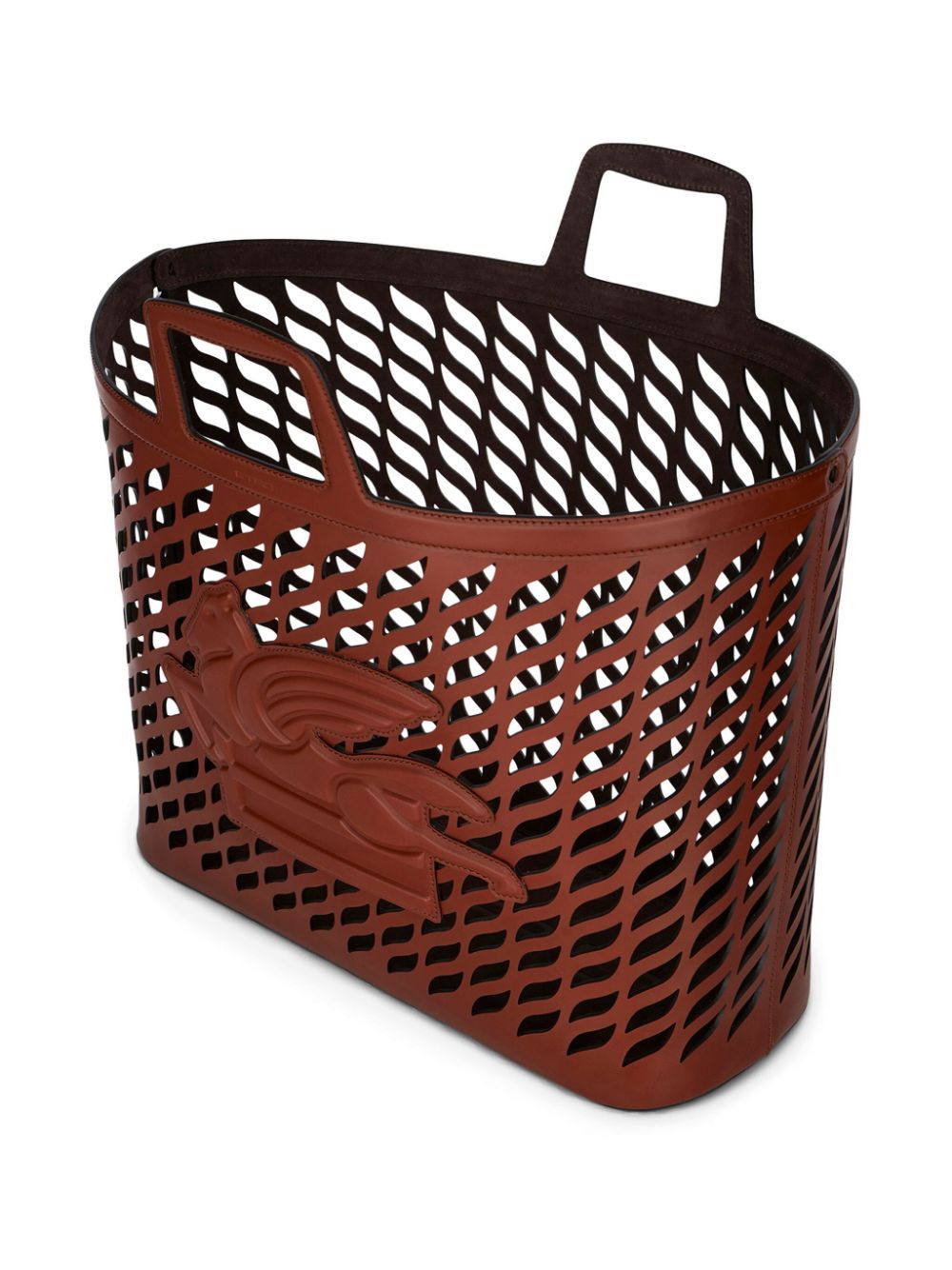 Shop Etro Pegaso-appliqué Perforated Tote Bag In Brown