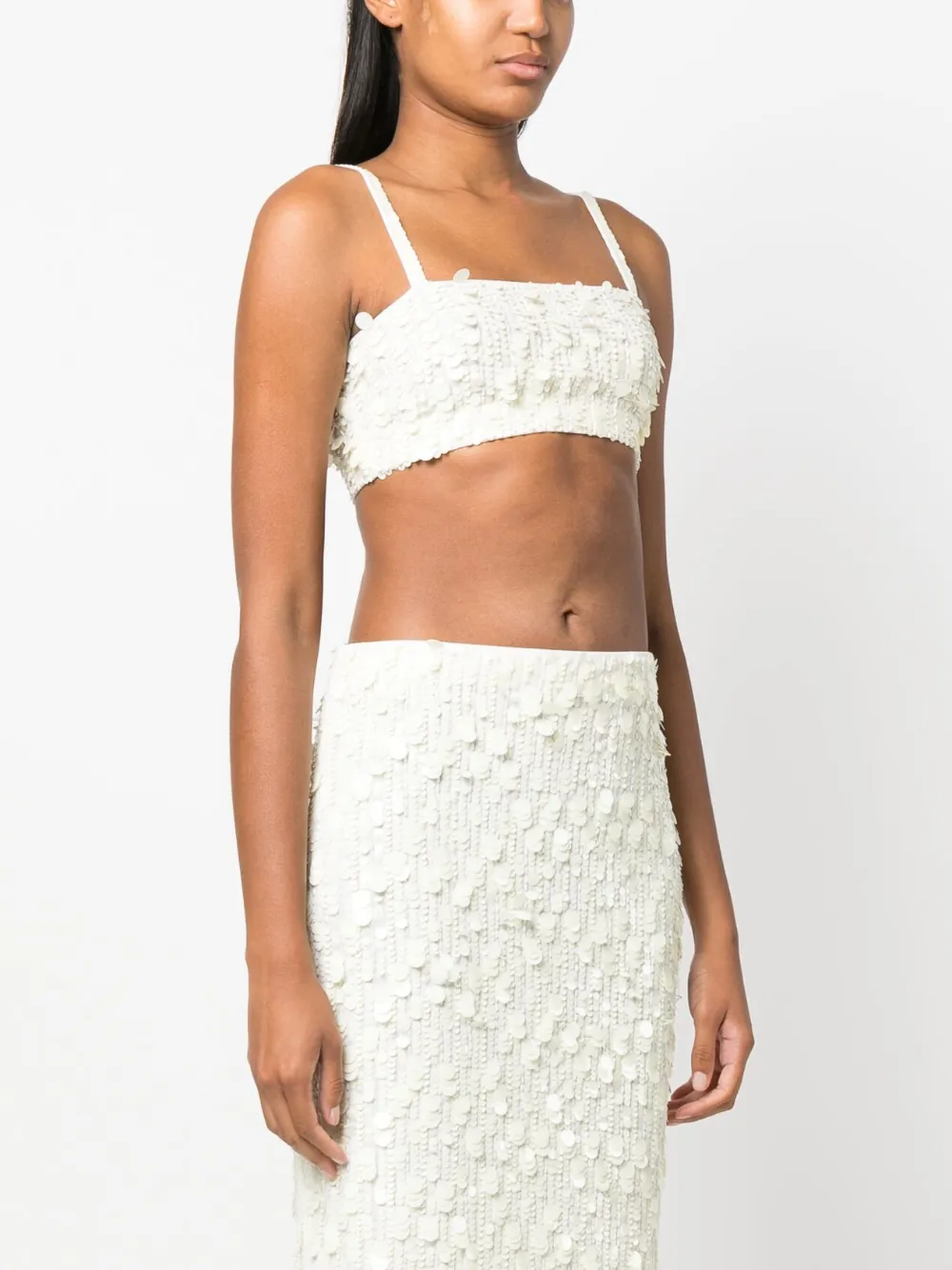  P.a.r.o.s.h. Sequin-embellished Crop Top - Neutrals 