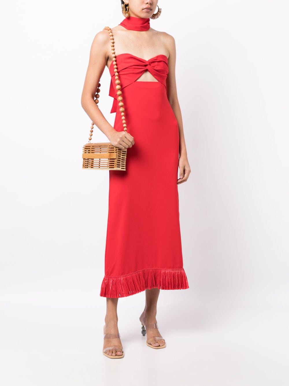 Shop Johanna Ortiz Strapless Silk Midi Dress In Red