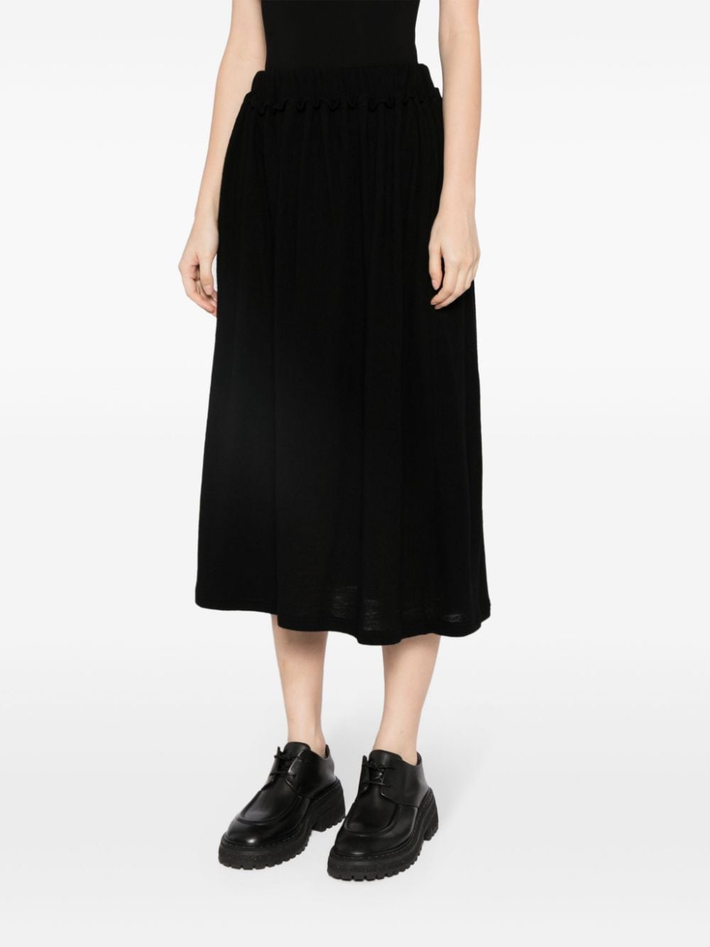Shop Yohji Yamamoto Elasticated-waistband Wool Midi Skirt In Black