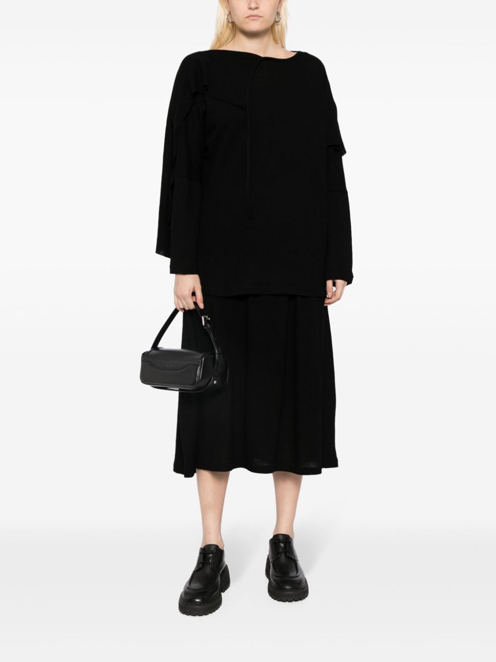 Shop Yohji Yamamoto Elasticated-waistband Wool Midi Skirt In Black