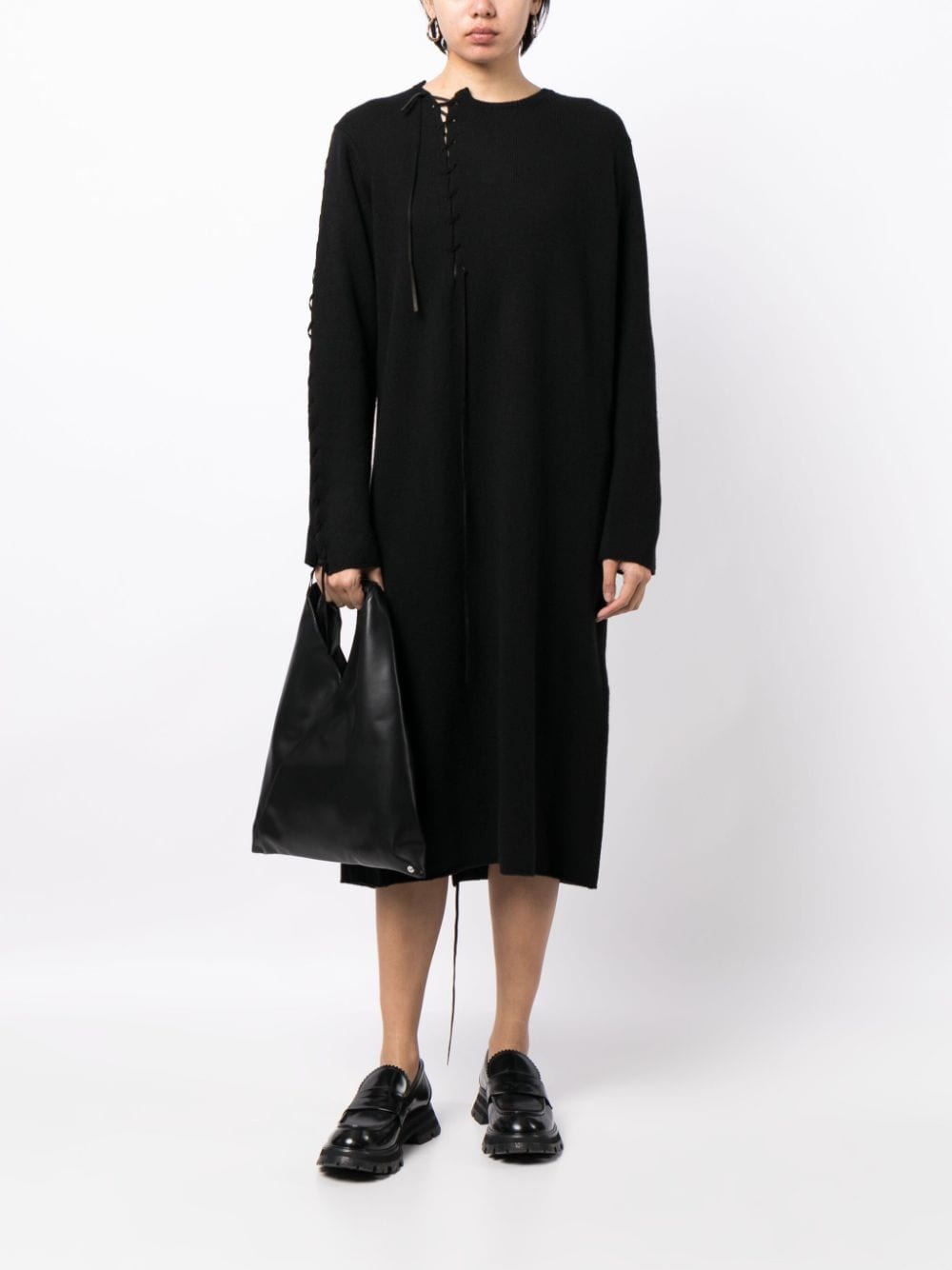 Yohji Yamamoto Midi-jurk met gestrikt detail Zwart