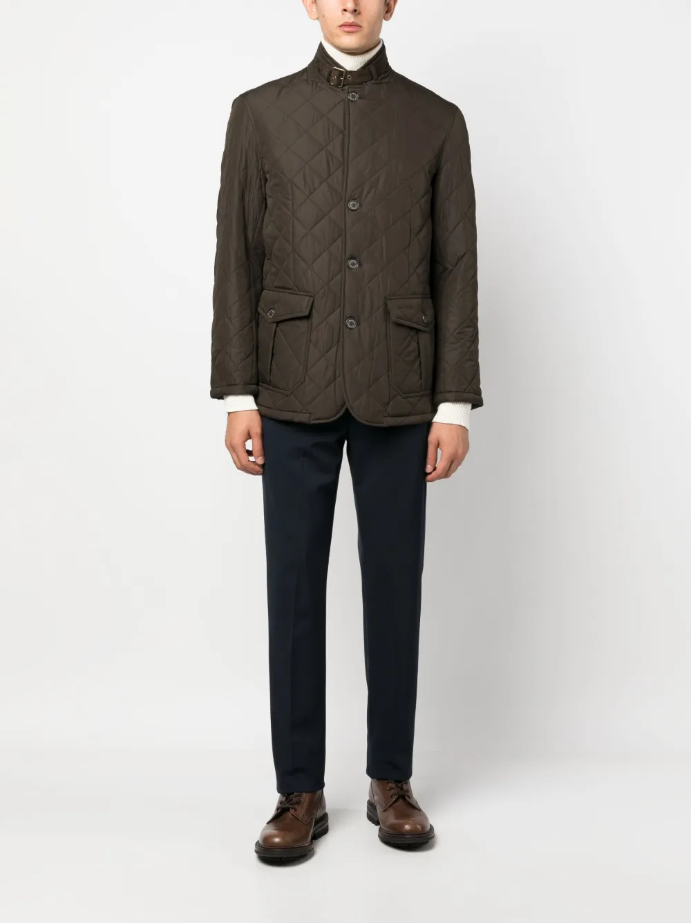 Barbour diamond-quilted button-up jacket - Groen