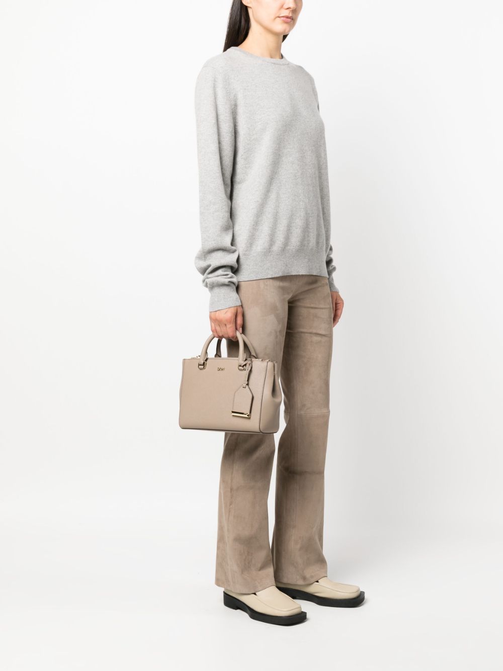 DKNY raised-logo leather tote bag - Beige