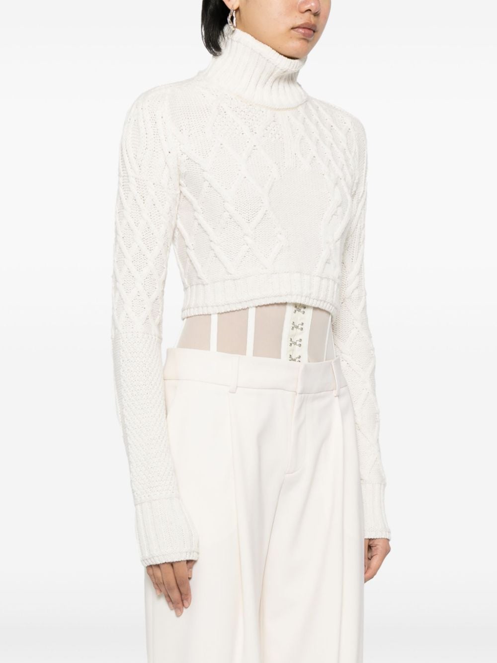 Shop Monse Cropped Roll-neck Wool Jumper In White