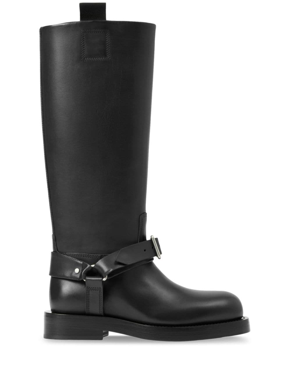 Shop Burberry Saddle Knee-high Leather Boots In 黑色
