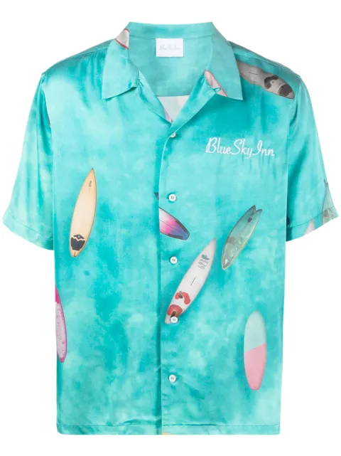 BLUE SKY INN logo-embroidered notched-collar shirt