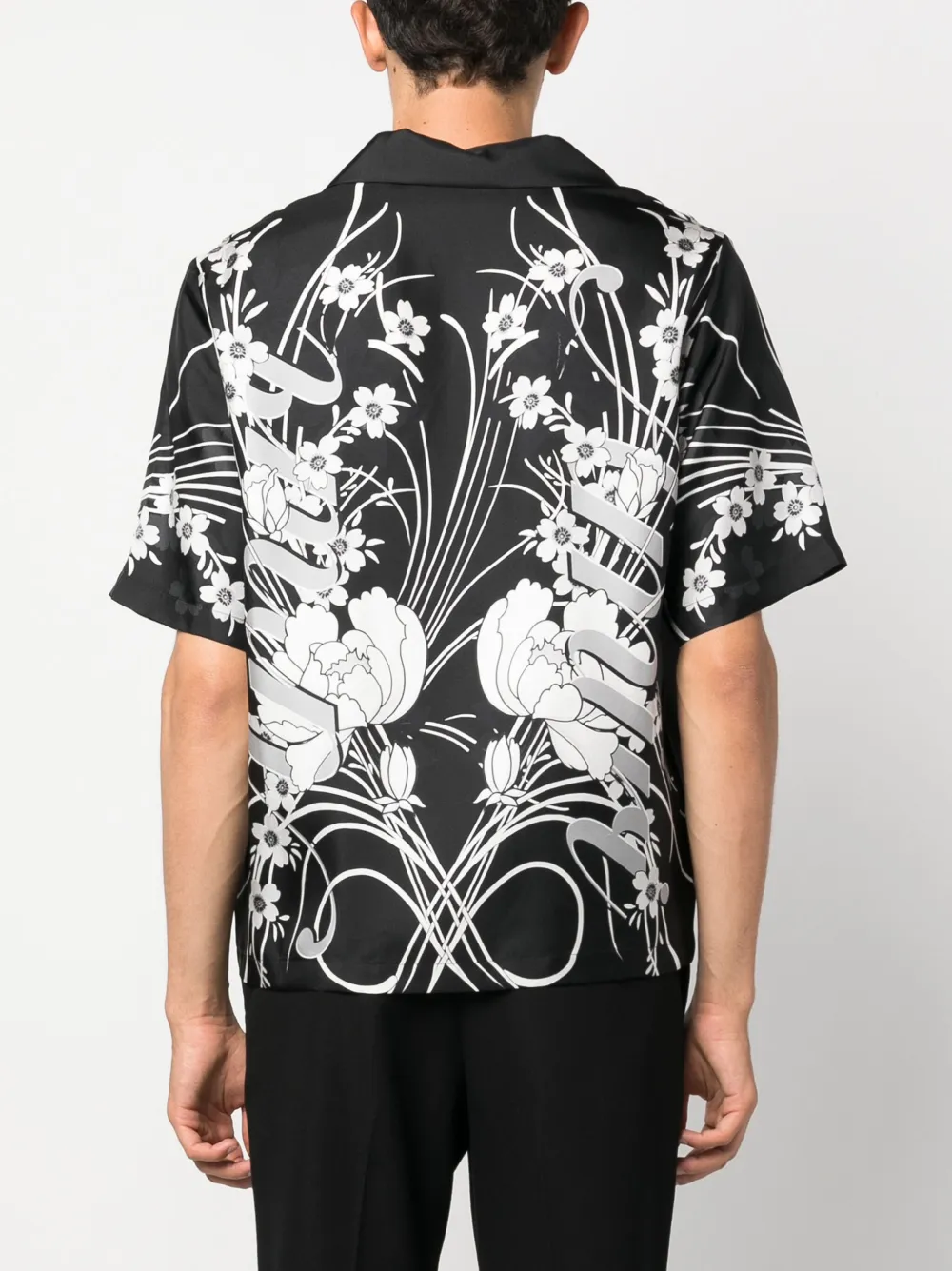 Amiri Floral-print Silk Shirt In Schwarz
