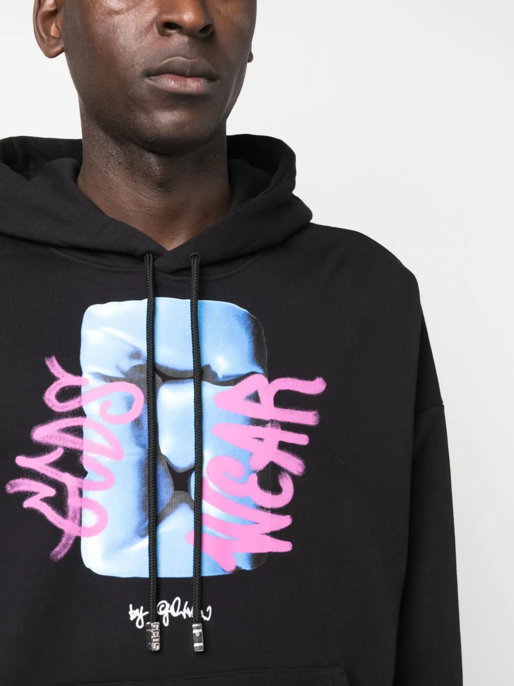 Shop Gcds Graphic-print Cotton Hoodie In Schwarz