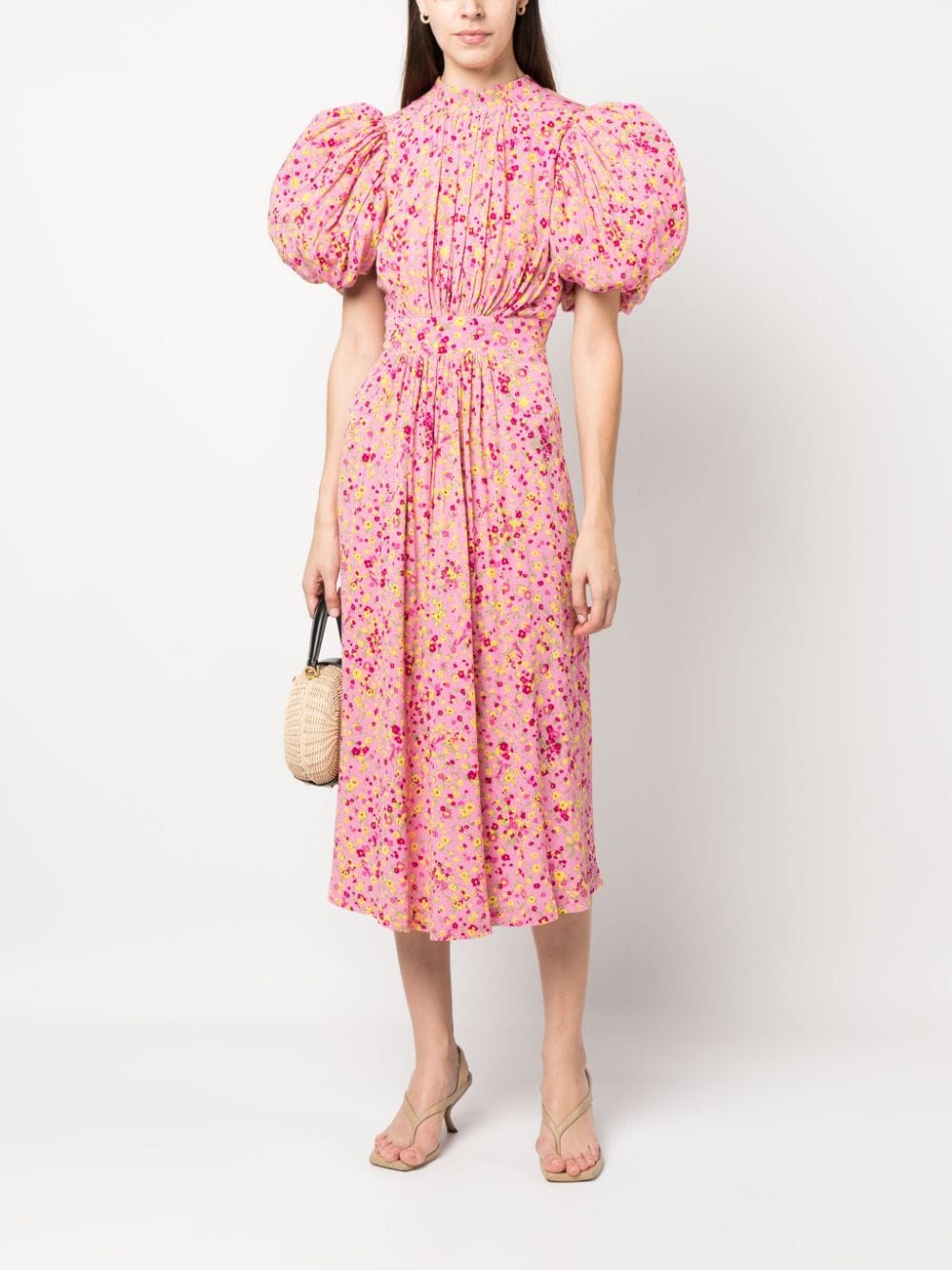 Shop Rotate Birger Christensen Floral-jacquard Midi Dress In Pink