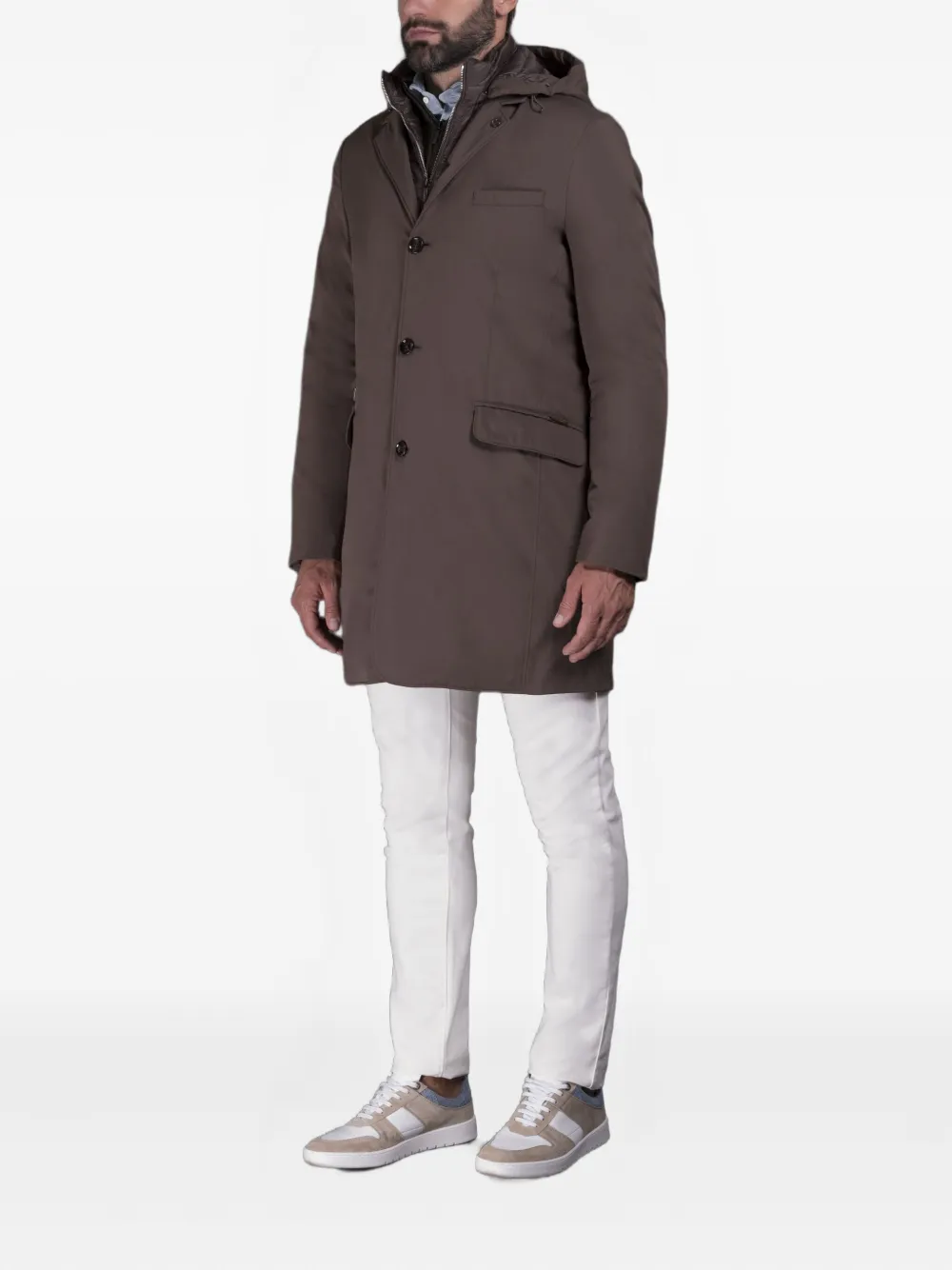 Moorer Hooded Single-breasted Coat In Brown