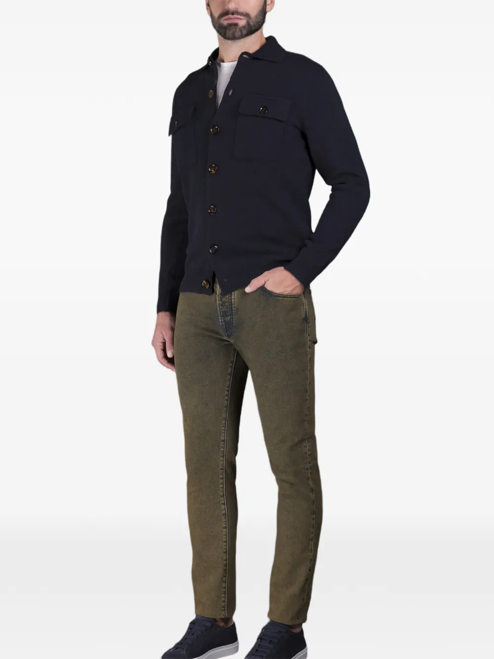  Moorer Allyn Buttoned Patch-pocket Cardigan - Red 
