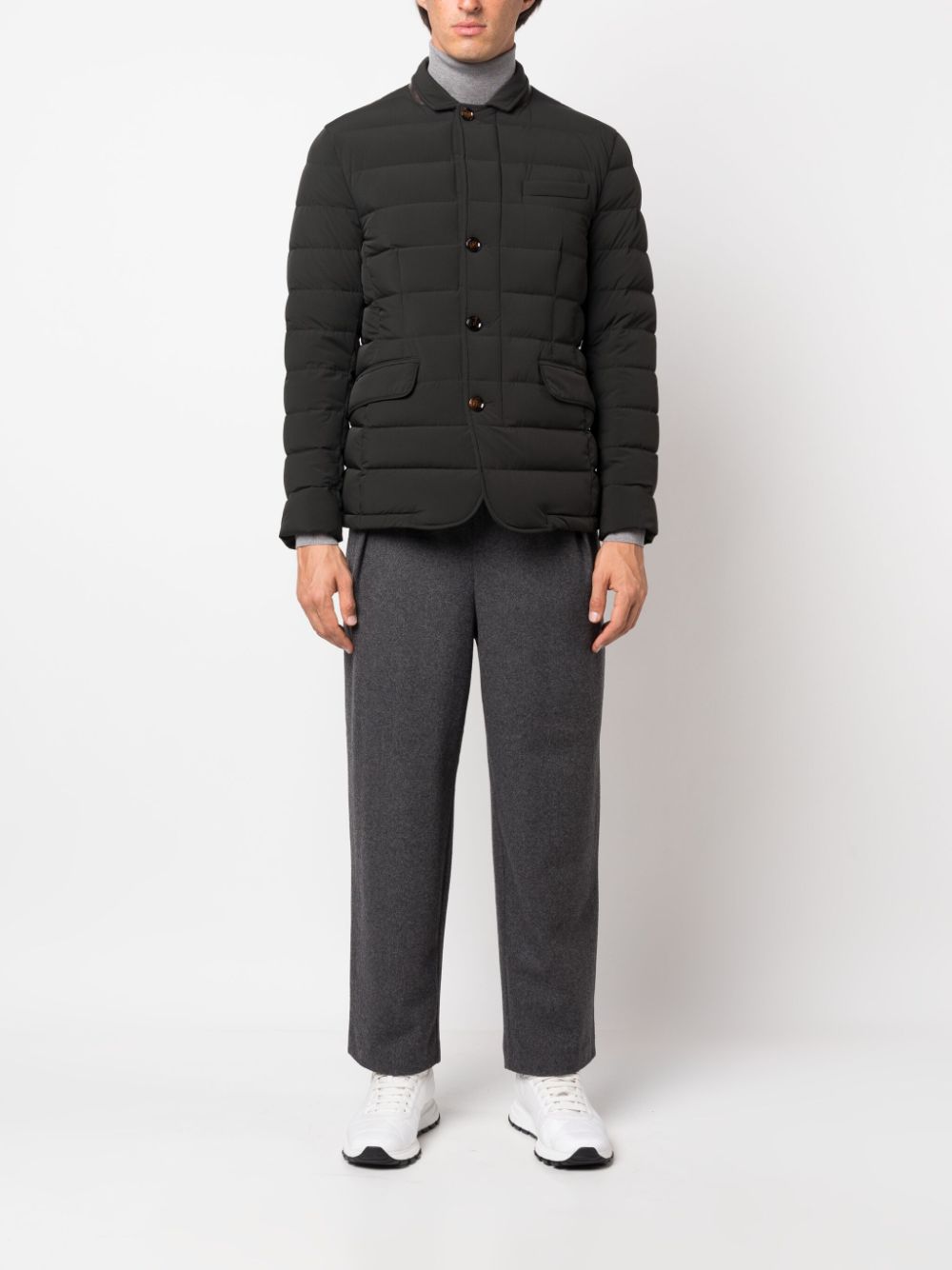 Moorer spread-collar padded jacket - Groen