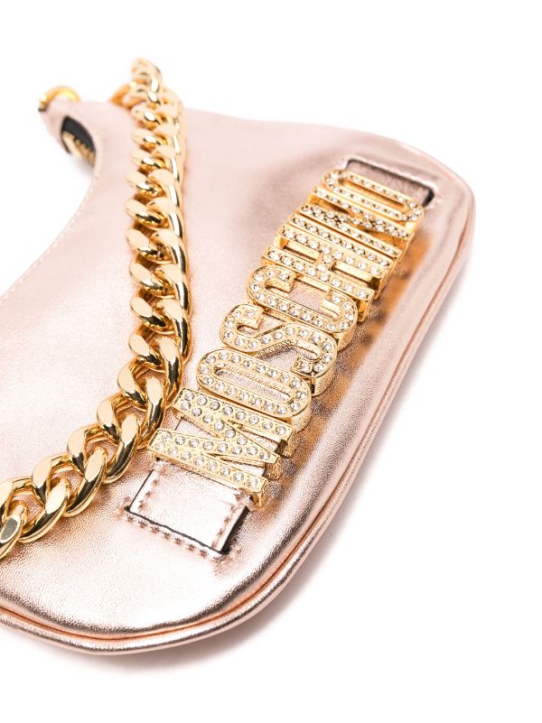 Moschino Crystal-Logo Leather Shoulder Bag