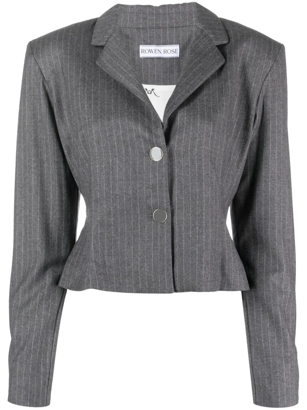 Shop Rowen Rose Striped Shoulder-pads Blazer In Grey