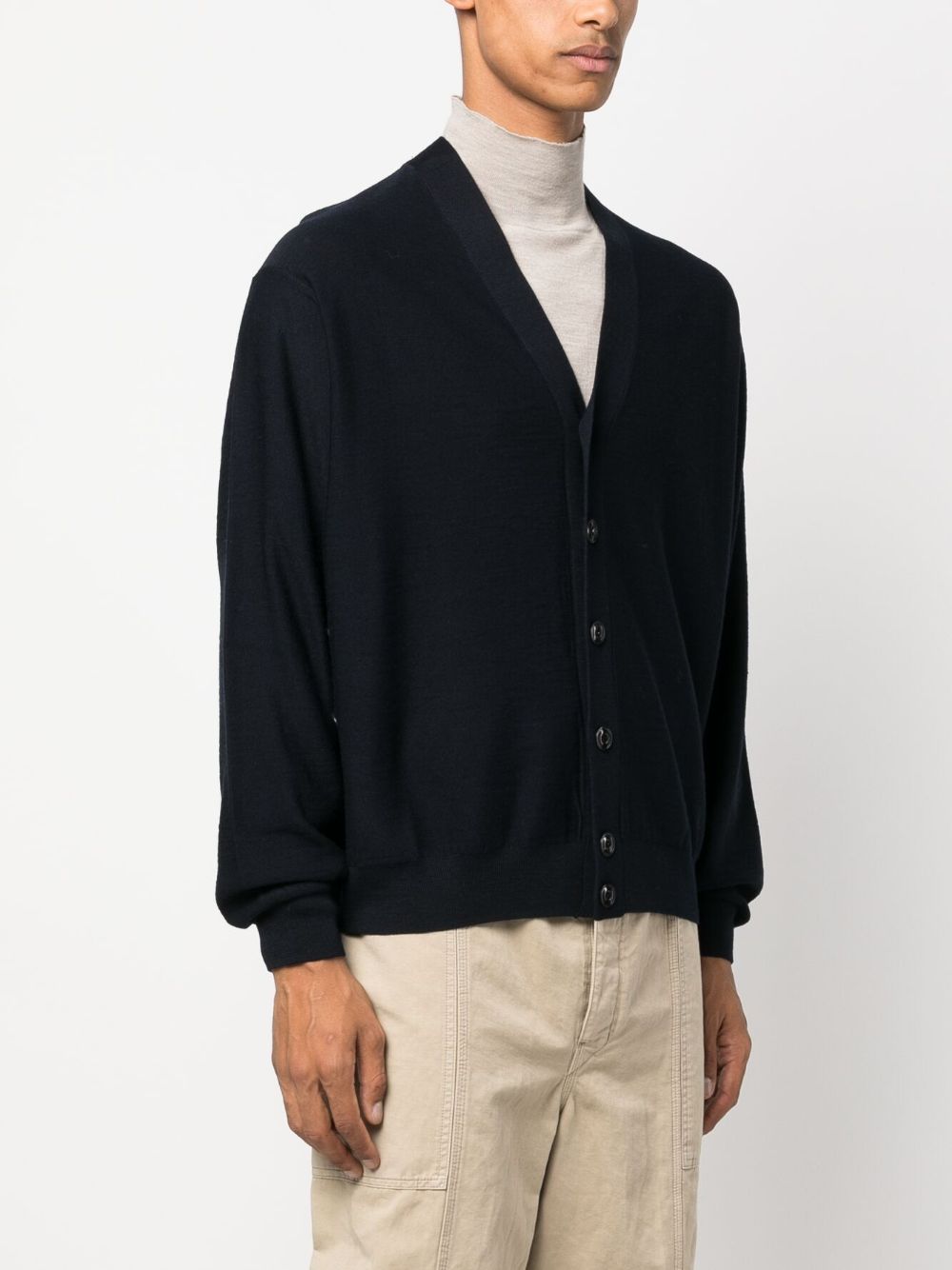 Shop Lemaire V-neck Wool-blend Cardigan In Blue
