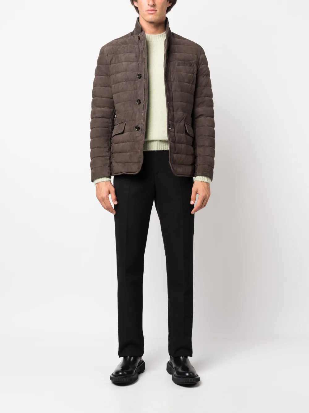 Moorer padded leather jacket - Bruin