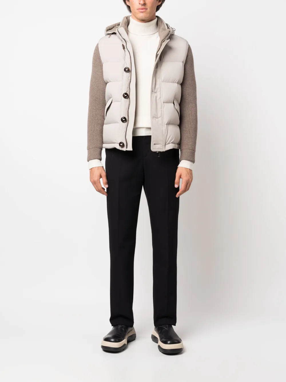 Moorer contrast-sleeve padded jacket - Beige