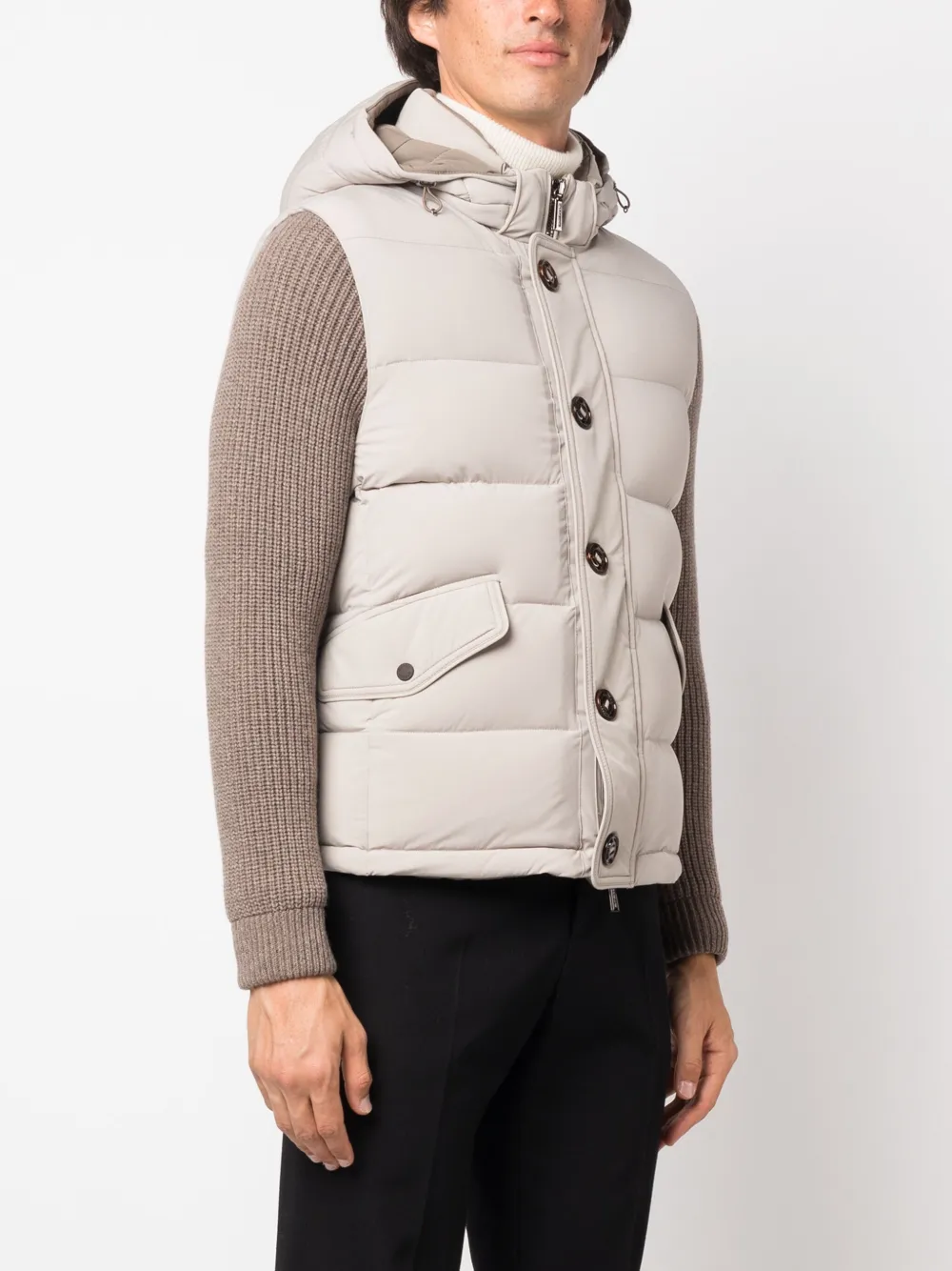 Moorer Quilted Jacket Hood Knitted Sleeves In Nude