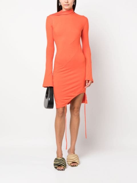 asymmetric-neck midi dress 