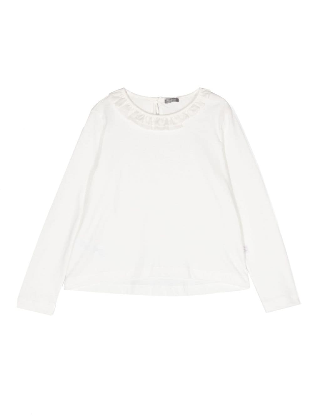 Il Gufo Kids' Ruffled-trim Long-sleeved Top In White