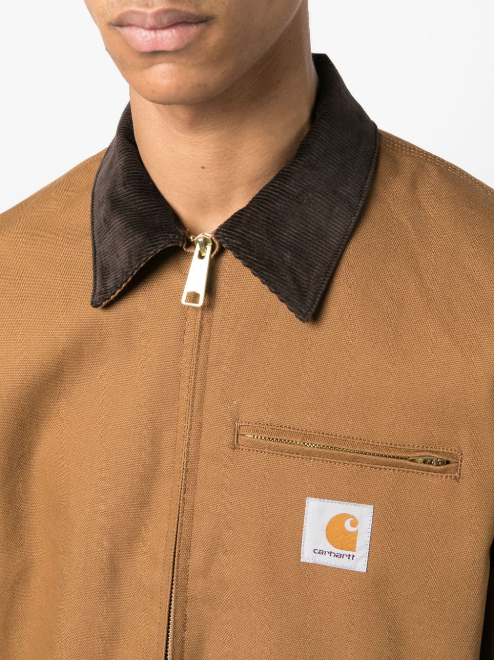 Shop Carhartt Detroit Contrasting-collar Cotton Jacket In Brown