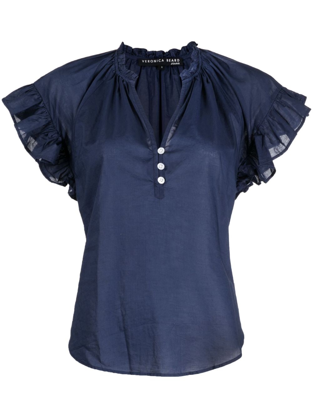 Veronica Beard Ruffled-cuffs Poplin Shirt In Blue