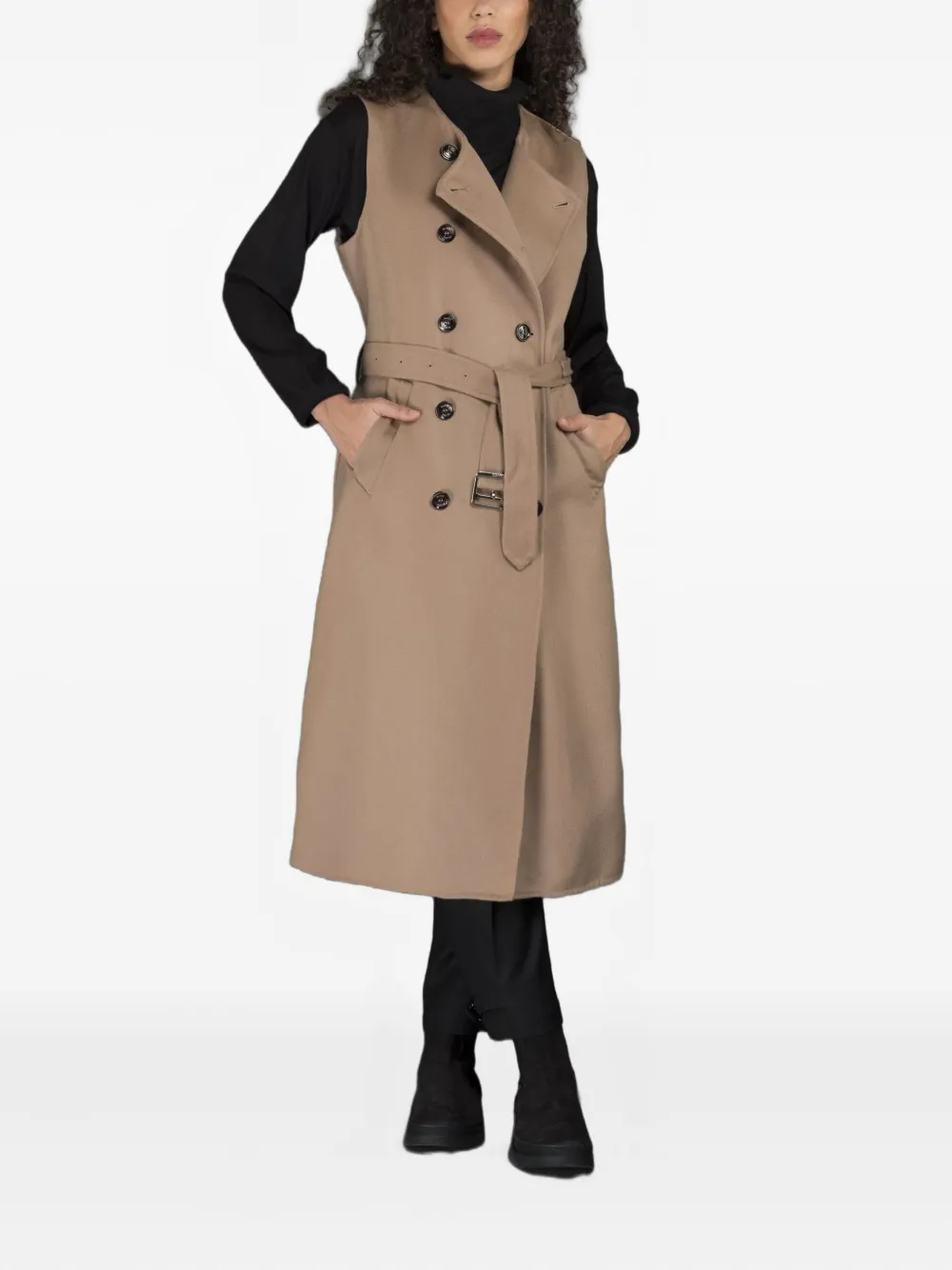 Moorer Double-breasted Belted Coat In Brown