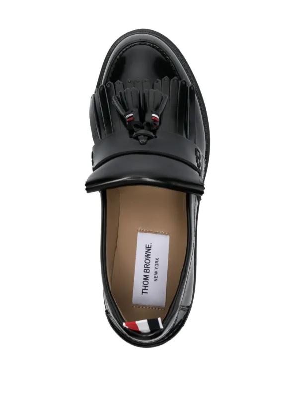 Thom Browne Black Leather Fringe Loafers Spazzolato Leather Tassle Loafer | Thom Browne main image 2
